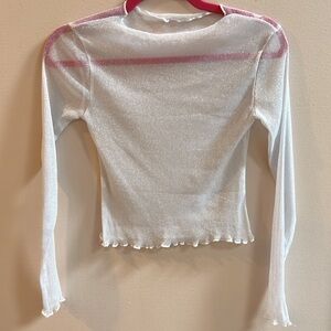 Long Sleeve Sheer Silver w/Specks Top Size Small Fitted